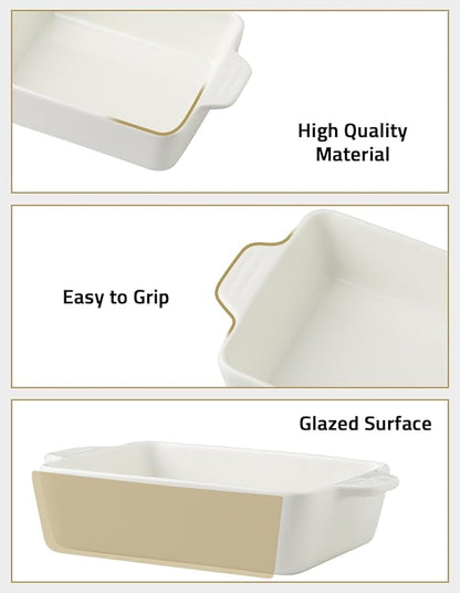 Sweejar Ceramic Bakeware Set, Rectangular Baking Dish for Oven Lasagna Pans for Cooking, Kitchen, Cake Dinner, Banquet and Daily Use, 11.8 x 7.8 x 2.76 Inches of Casserole Dishes (Beige) - Image 5