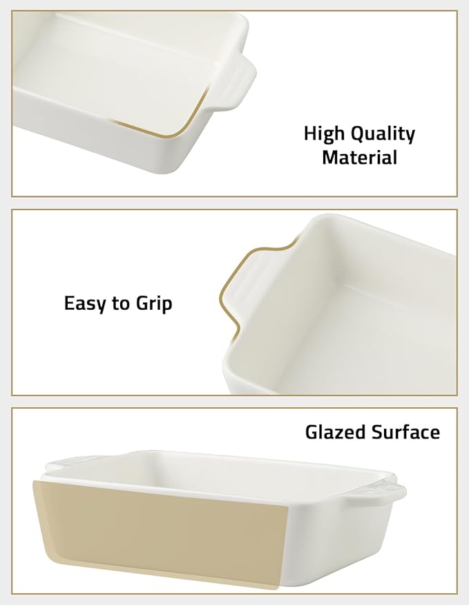 Sweejar Ceramic Bakeware Set, Rectangular Baking Dish for Oven Lasagna Pans for Cooking, Kitchen, Cake Dinner, Banquet and Daily Use, 11.8 x 7.8 x 2.76 Inches of Casserole Dishes (Yellow) - Image 5