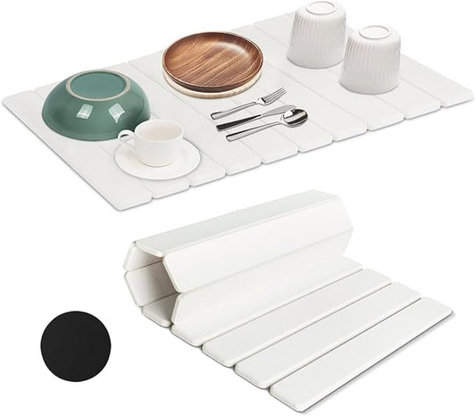 Large Stone Drying Mat for Kitchen Counter | Premium Diatomaceous Earth Coaster Set for Dishes | Non-Slip Kitchen Sink Mat | Fast-Absorbing, Eco-Friendly | 23" x 15.5" (White)
