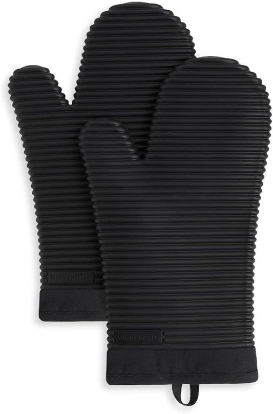KITCHENAID Ribbed Soft Silicone Oven Mitt 2-Pack Set, Matte Black, 7.5"x13" by KitchenAid