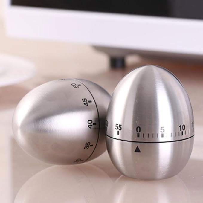 Kitchen Timer for Cooking, Egg Kitchen Timer Stainless Steel Mechanical Rotating Alarm 60 Minutes Count Down Time Clock for Cooking Learning(Color:Silver)