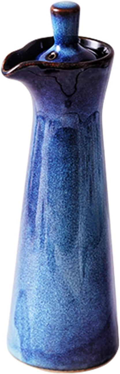 Small Ceramic Olive Oil Dispenser Bottle for Storage Of Oil, Vinegar, Soy Sauce, 120ml / 4oz - Blue