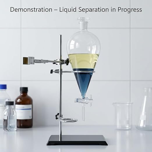 QWORK 1000ml Heavy Wall Conical Separating Funnel with 24/29 Fitting and PTFE Stopcock + Laboratory Distillation Support Rack for Titration Extraction