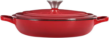 Flavehc Braiser Enameled Cast Iron Braiser 2.25 qt Braiser Pan with Lid Red Shallow Cast Iron Casserole Braiser Pan with Handels