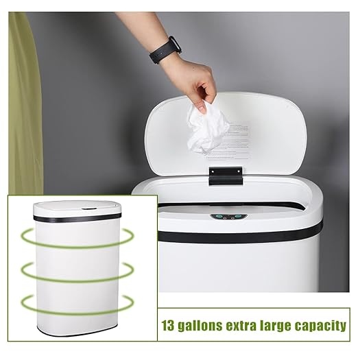 13 Gallon 50 Liter Garbage Can Kitchen Trash Can with Lid Automatic Sensor Touch Free Stainless Steel Waste Bin for Bathroom Bedroom Home Office,White - Image 7