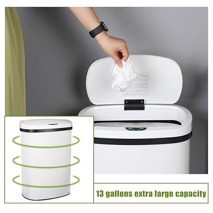 13 Gallon 50 Liter Garbage Can Kitchen Trash Can with Lid Automatic Sensor Touch Free Stainless Steel Waste Bin for Bathroom Bedroom Home Office,White - Image 7