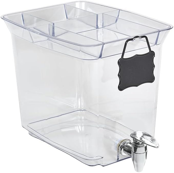 Buddeez Tritan™ Beverage Dispenser with Party Tray Lid - 2.5 Gallon Cold Drink Dispenser for Juice, Iced Tea, Lemonade, Water