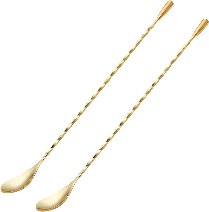 2 Pcs 12 Inches Bar Spoon, Long Handle Mixing Stirrers for Drink, Briout Stainless Steel Bar Cocktail Shaker Spoon, Gold by Briout