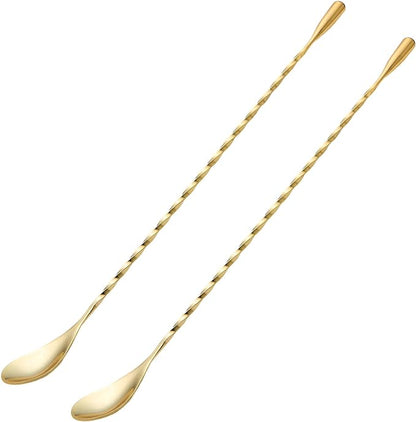 2 Pcs 12 Inches Bar Spoon, Long Handle Mixing Stirrers for Drink, Briout Stainless Steel Bar Cocktail Shaker Spoon, Gold by Briout