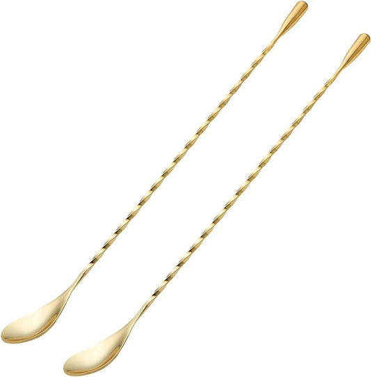 2 Pcs 12 Inches Bar Spoon, Long Handle Mixing Stirrers for Drink, Briout Stainless Steel Bar Cocktail Shaker Spoon, Gold by Briout