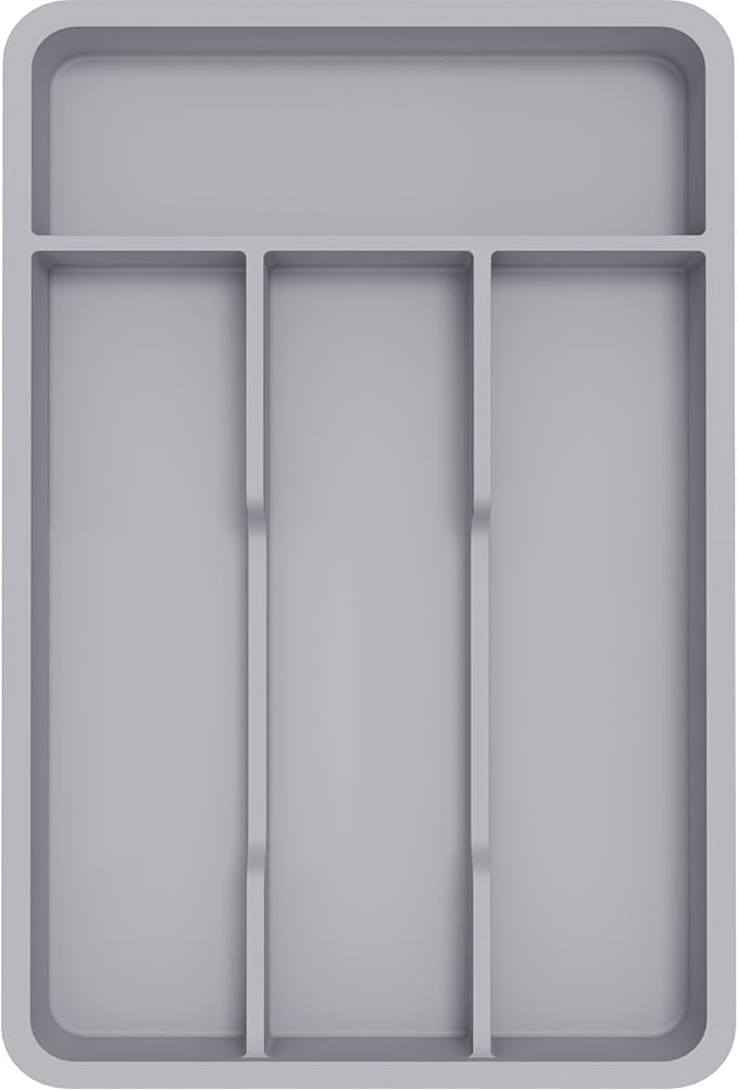 Lifewit Silverware Drawer Organizer Tray, Plastic Cutlery Storage for Kitchen, Flatware and Utensil Holder Divider for Spoons Forks Knives Tableware, 7.8 x 12.4", 4 Slots, Gray by Lifewit
