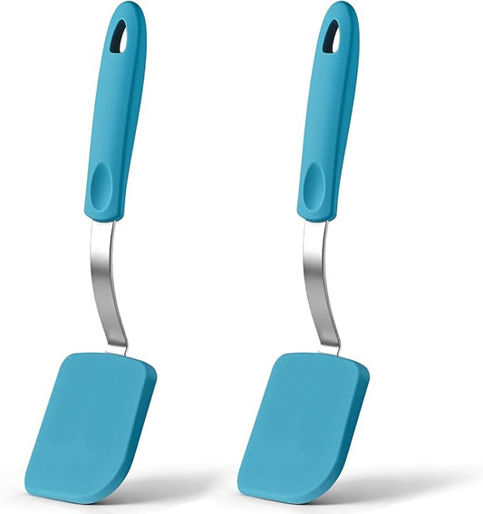 Silicone Cookie Spatula Turner 2 Pack Mini Brownie Spatula Flexible Kitchen Small Silicone Turner for Nonstick Cookware Heat Resistant No Scratch Flipper for Egg Pancake(Light Blue) by Yetene