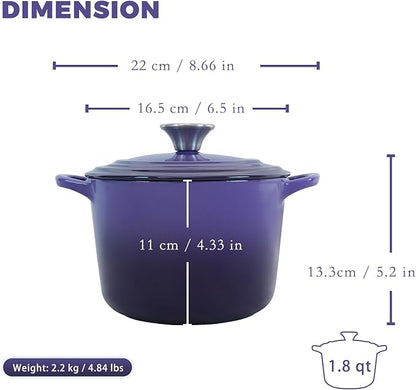 Flavehc Dutch Oven Pot with Lid 1.8 qt Cast Iron Dutch Oven for Bread Baking Purple Enameled Cast Iron Rice Pot with Handels - Image 4