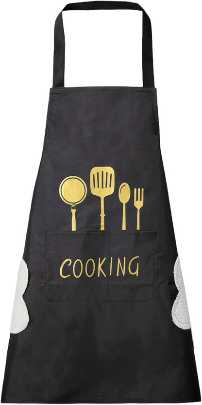 DILLMAN Women Kitchen Apron with Hand Wipe Pockets，Big Pocket,Hand-wiping, Waterproof for Cooking Baking