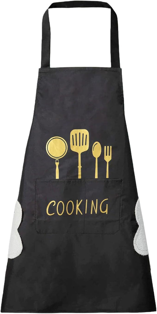DILLMAN Women Kitchen Apron with Hand Wipe Pockets，Big Pocket,Hand-wiping, Waterproof for Cooking Baking