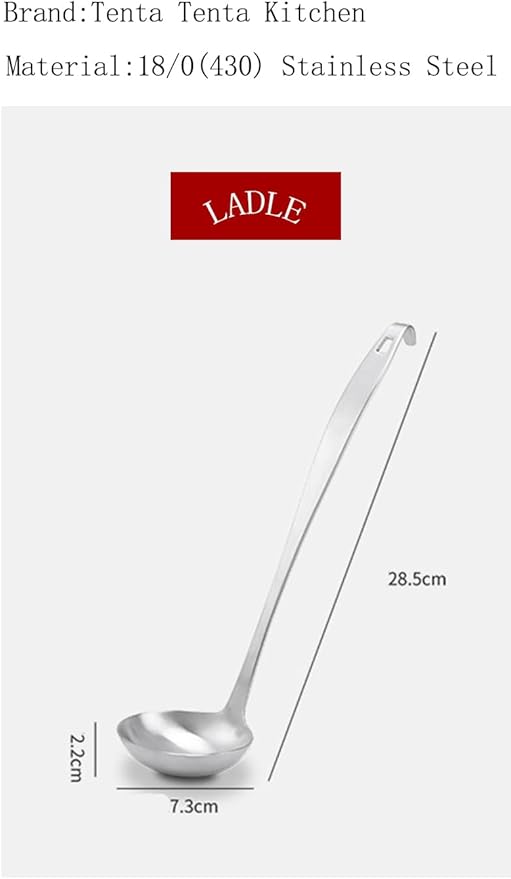 Tenta Kitchen 2oz/56ml Stainless Steel Small Soup Ladle Spoon,10.8”x 3” Stainless Steel – One-piece Professional Ladle With Hook And Hole For Convenient Hanging