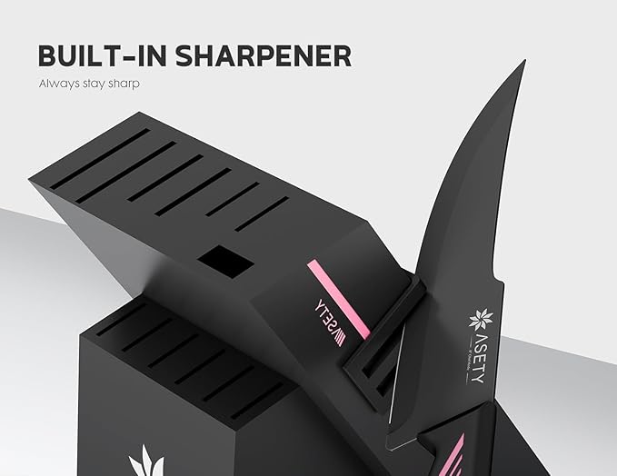 Knife Set - 15 PCS Kitchen Knife Set with Built-in Knife Sharpener Block - Stainless Steel Knife Block Set - Dishwasher Safe, Elegant Box for Her Women Wife, Mothers Day, Pink - Image 4