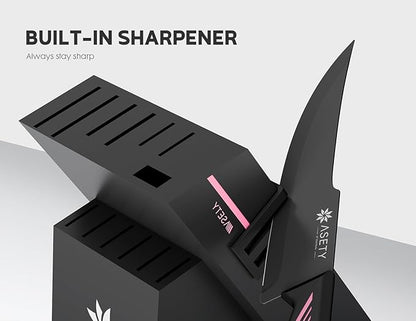 Knife Set - 15 PCS Kitchen Knife Set with Built-in Knife Sharpener Block - Stainless Steel Knife Block Set - Dishwasher Safe, Elegant Box for Her Women Wife, Mothers Day, Pink - Image 4