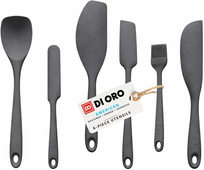 DI ORO 6-Piece Silicone Spatula Set - Rubber Kitchen Utensils for Baking, Cooking & Mixing - Heat-Resistant 600°F BPA Free Spatulas for Nonstick Cookware - Dishwasher Safe (Smoke)