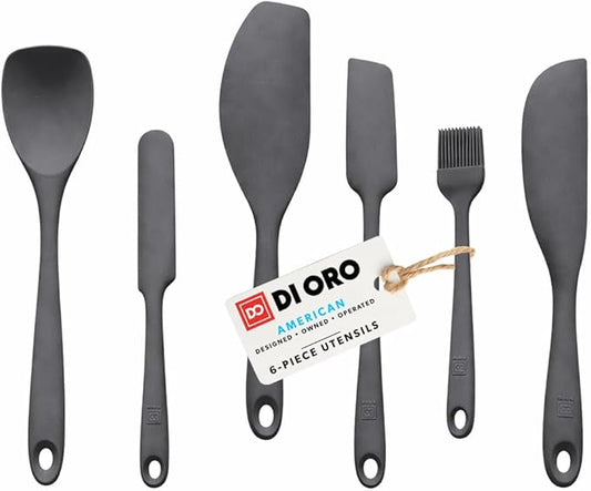 DI ORO 6-Piece Silicone Spatula Set - Rubber Kitchen Utensils for Baking, Cooking & Mixing - Heat-Resistant 600°F BPA Free Spatulas for Nonstick Cookware - Dishwasher Safe (Smoke)