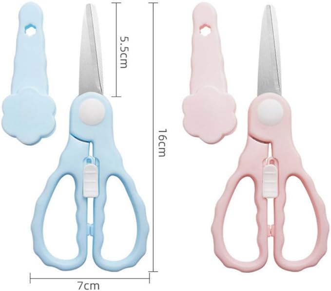 Baby Food Scissors with Travel Case, Portable Stainless Steel Shears with Safety Lock, Dishwasher Safe, Kitchen Scissors, Healthy Food Cutter with Dust Cover, Blue
