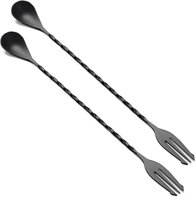 BRIOUT 2 Pcs Bar Spoon, 12 Inches Long Handle Drink Stirrer, Stainless Steel Bar Cocktail Mixing Spoons with Double Ended Design for Stirring, Black by Briout