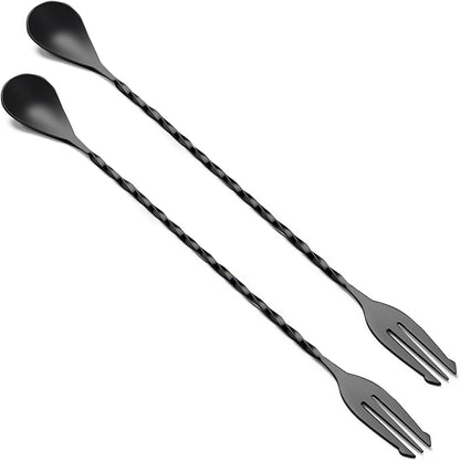BRIOUT 2 Pcs Bar Spoon, 12 Inches Long Handle Drink Stirrer, Stainless Steel Bar Cocktail Mixing Spoons with Double Ended Design for Stirring, Black by Briout