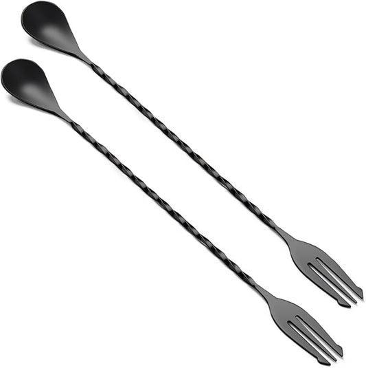 BRIOUT 2 Pcs Bar Spoon, 12 Inches Long Handle Drink Stirrer, Stainless Steel Bar Cocktail Mixing Spoons with Double Ended Design for Stirring, Black by Briout