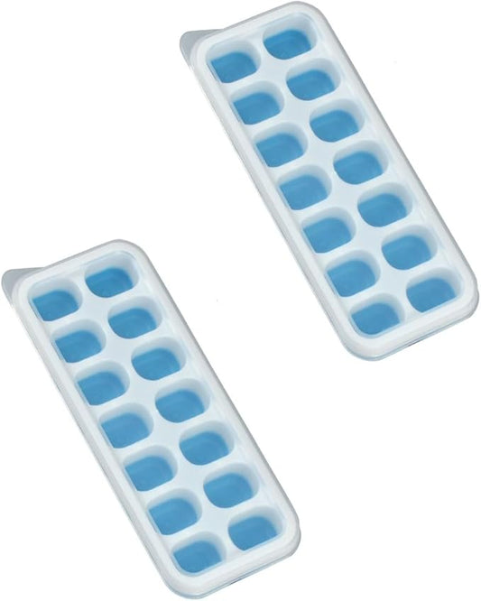 Ice Cube Tray with Lid, Easy-Release, Flexible, Ice Cube Tray, Spill-Resistant, for Freezer, Cocktail, Drinks, Coffee, 2 Pack 28 Pcs, Blue,1.1x2.8x7.2 in by Unknown