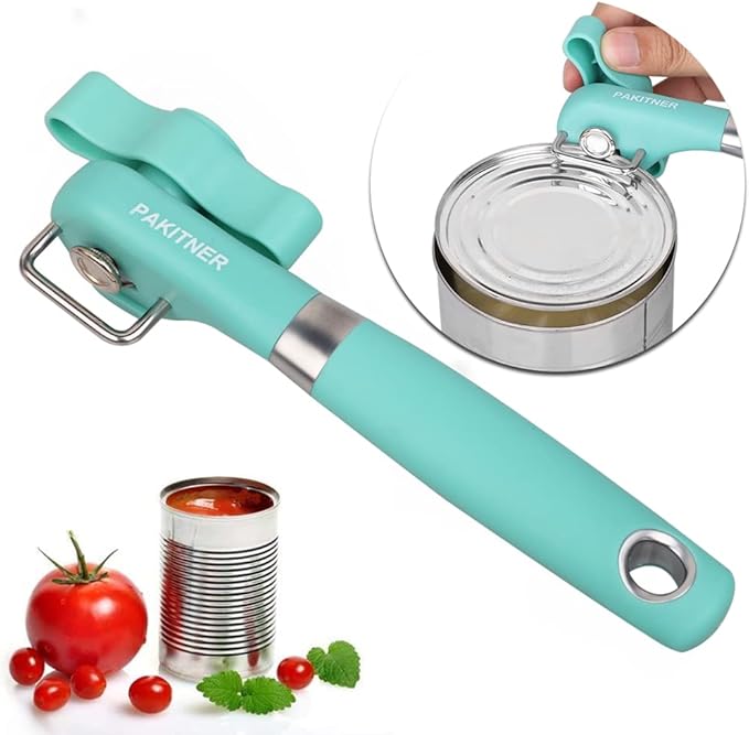 PAKITNER- Cut safe Manual can opener smooth edge - handheld Side cut can opener, Ergonomic Smooth Edge, Food Grade Stainless Steel Cutting Can Opener for Home, Kitchen & Restaurant, Green by PAKITNER
