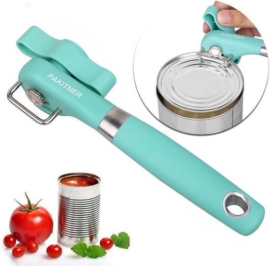PAKITNER- Cut safe Manual can opener smooth edge - handheld Side cut can opener, Ergonomic Smooth Edge, Food Grade Stainless Steel Cutting Can Opener for Home, Kitchen & Restaurant, Green by PAKITNER