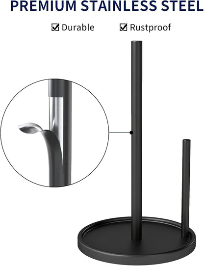 Jesginboo Paper Towel Holder Countertop, Black Kitchen Paper Towels Holder, Paper Roll Holder with Weighted Base - Image 4