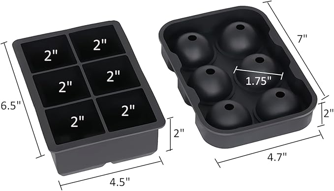 Ticent Ice Cube Trays (Set of 2), Silicone Sphere Whiskey Ice Ball Maker with Lids & Large Square Ice Cube Molds for Cocktails & Bourbon - Reusable & BPA Free - Image 7