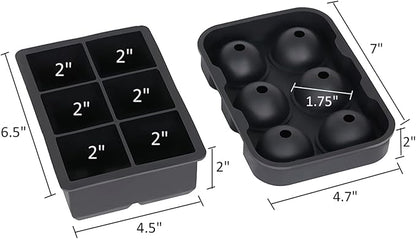 Ticent Ice Cube Trays (Set of 2), Silicone Sphere Whiskey Ice Ball Maker with Lids & Large Square Ice Cube Molds for Cocktails & Bourbon - Reusable & BPA Free - Image 7