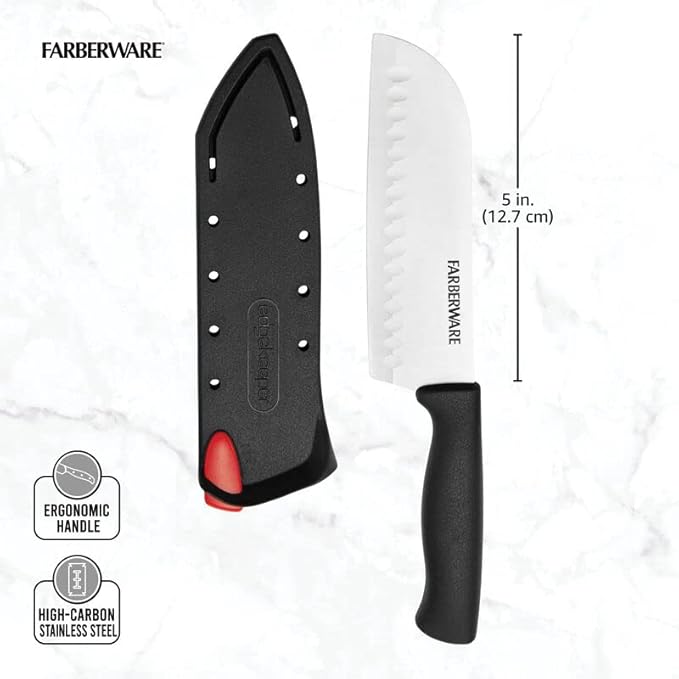 Farberware Edgekeeper 5-Inch Santoku Knife with Self-Sharpening Blade Cover, High Carbon-Stainless Steel Kitchen Knife with Ergonomic Handle, Razor-Sharp Knife, Black - Image 4