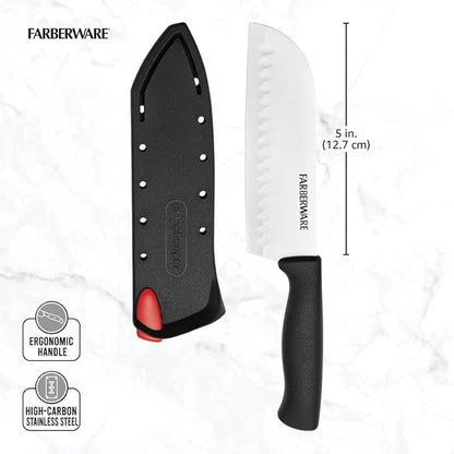 Farberware Edgekeeper 5-Inch Santoku Knife with Self-Sharpening Blade Cover, High Carbon-Stainless Steel Kitchen Knife with Ergonomic Handle, Razor-Sharp Knife, Black - Image 4