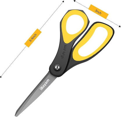 Scissors, iBayam 3 Pack 8" All Purpose Nonstick Scissors, 2.5MM Thickness Titanium Blades with Comfort Grip, Heavy Duty Shears for Office School Home Classroom General Use Art and Craft DIY Supplies - Image 2