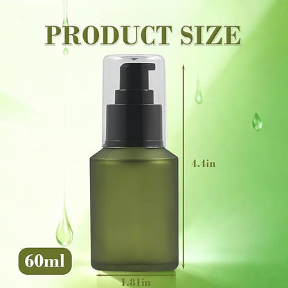 1PCS 60ML/2OZ Empty Refillable Green Frosted Glass Bottles with Pump Vial Cosmetic Dispenser Jars Storage Container Portable Travel Bottle Sample Trial Packing