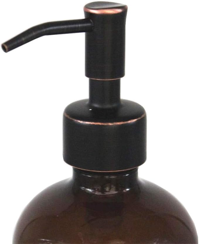 2 Pack Thick Amber Glass Pint Jar Soap Dispenser with Oil Rubbed Bronze Stainless Steel Pump, 16ounce Boston Round Bottles Dispenser with Rustproof Pump for Essential Oil, Lotion Soap - Image 2