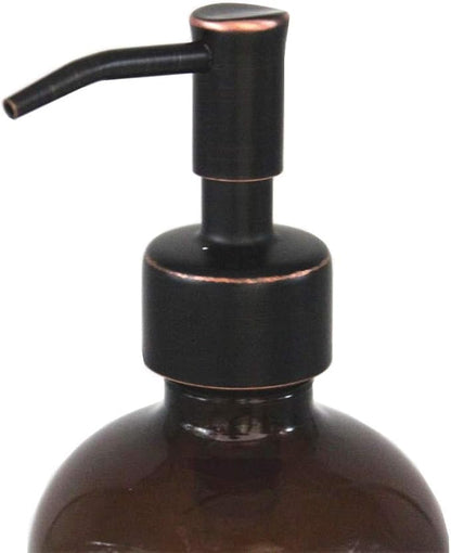 2 Pack Thick Amber Glass Pint Jar Soap Dispenser with Oil Rubbed Bronze Stainless Steel Pump, 16ounce Boston Round Bottles Dispenser with Rustproof Pump for Essential Oil, Lotion Soap - Image 2