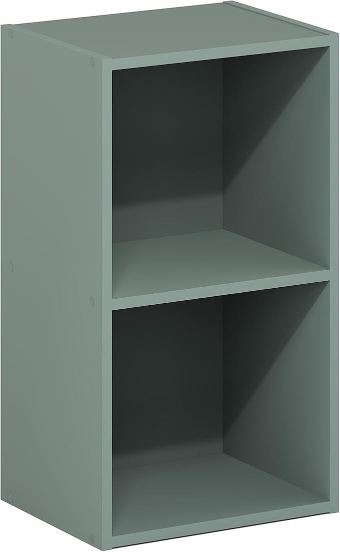 Furinno PASIR Book Shelf, 2-Tier Modern Bookshelf, Open Shelves Bookcase 9 x 12 x 21, Easy Assembly, for Living Room, Bedroom, Home Office, Sage Green - Image 5