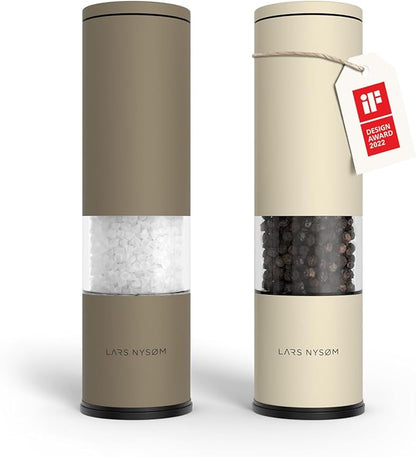 LARS NYSØM Salt and Pepper Grinder Set Manual, Stainless Steel Salt and Pepper Mills with Adjustable Ceramic Grinder I Design Spice Shakers (Brown/Beige) by LN