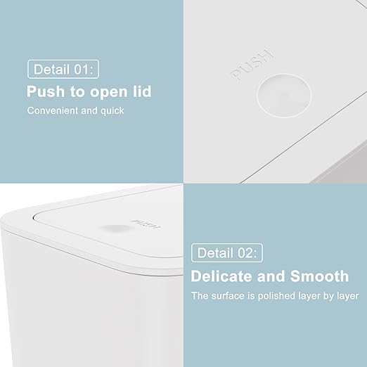 N. NETDOT 3 Pack Small Trash Can with lid, 3 Gallon Bathroom Trash Can,Garbage Can Slim Trash Bin Waste Basket for Bathroom,Kitchen,Bedroom,Living Room,Office,Laundry - Off White - Image 6