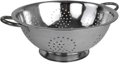 Metal Colander With Stainless Steel Finish By Home Basics, 5 QT | Medium Colander | With Easy-Grip Handles | Strainers and Colanders Perfect For Pasta and Veggies