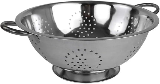 Metal Colander With Stainless Steel Finish By Home Basics, 5 QT | Medium Colander | With Easy-Grip Handles | Strainers and Colanders Perfect For Pasta and Veggies