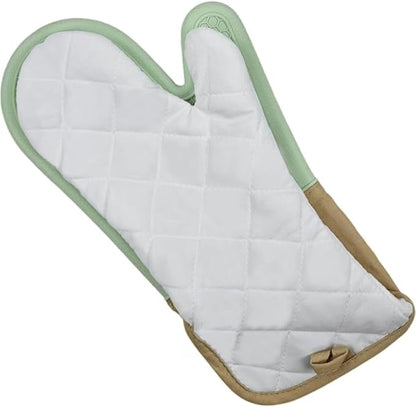 6-Piece Silicone Oven Mitts Set, Heat Resistant Kitchen Gloves with Soft Cotton Lining, Pot Holders & Mini Mitts for Cooking, Baking, BBQ – Light Green