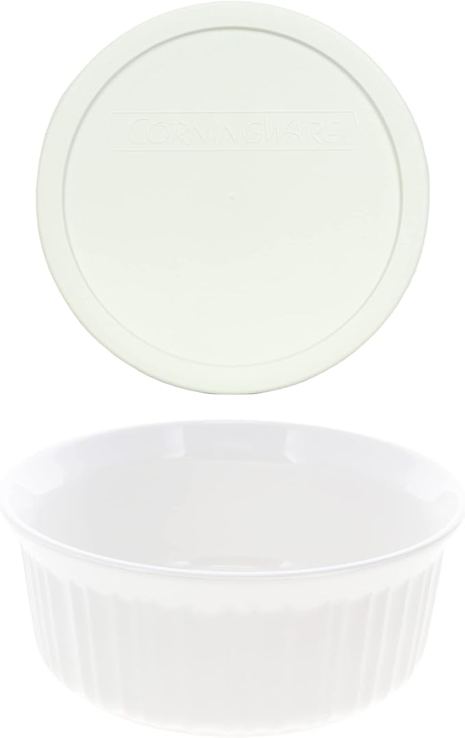 CorningWare FS5 1.5qt Round French White Casserole Dish & F-5-PC 1.5qt French White Plastic Lid