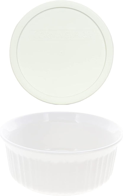 CorningWare FS5 1.5qt Round French White Casserole Dish & F-5-PC 1.5qt French White Plastic Lid