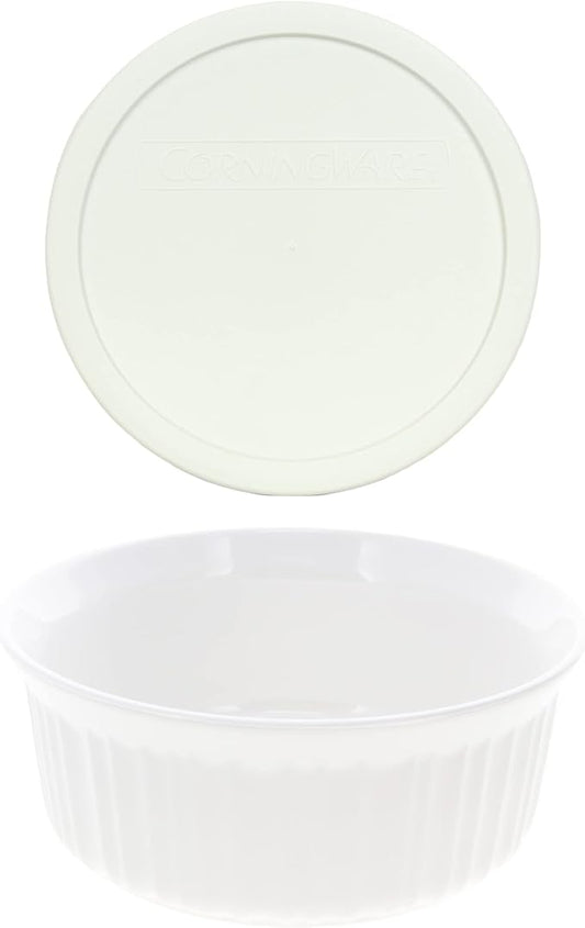 CorningWare FS5 1.5qt Round French White Casserole Dish & F-5-PC 1.5qt French White Plastic Lid