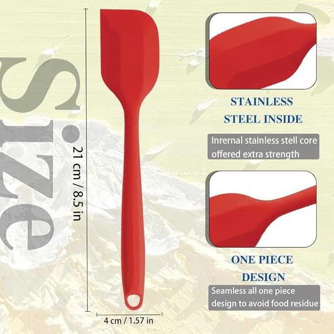 8 Pieces Silicone Spatulas, 8.3 inch Small Spatulas Non-stick Heat-Resistant Non-stick with Stainless Steel Core For Cake Cream Cooking Gadget (Red) - Image 3